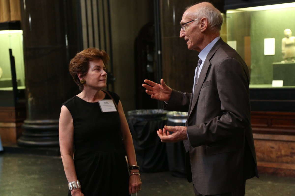 Victoria Hamilton, Associate Vice President for Research Initiatives and Development at Columbia (left) and Thomas Bailey, Teachers College President (Photo: Teachers College/Bruce Gilbert)