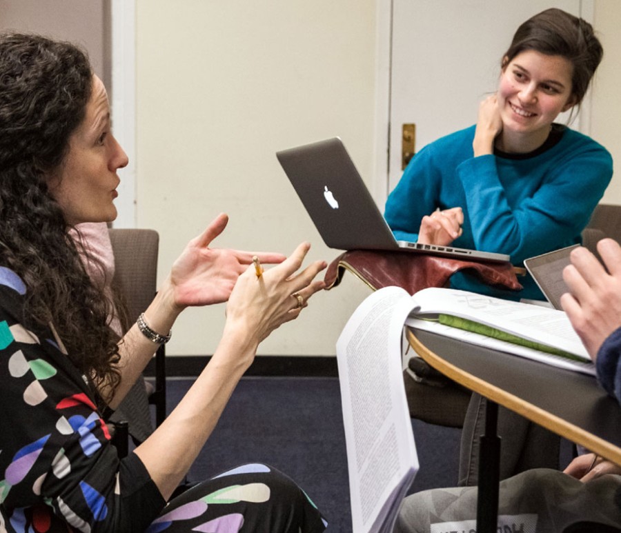 Professor talking to a student