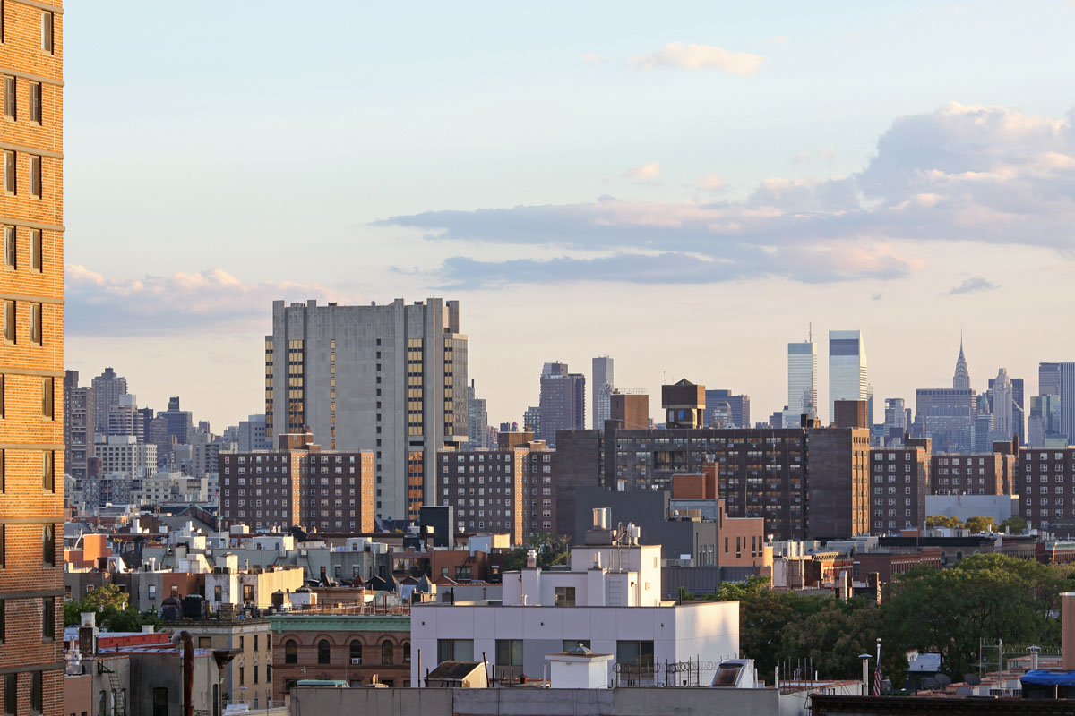 Harlem cityscape at sunset