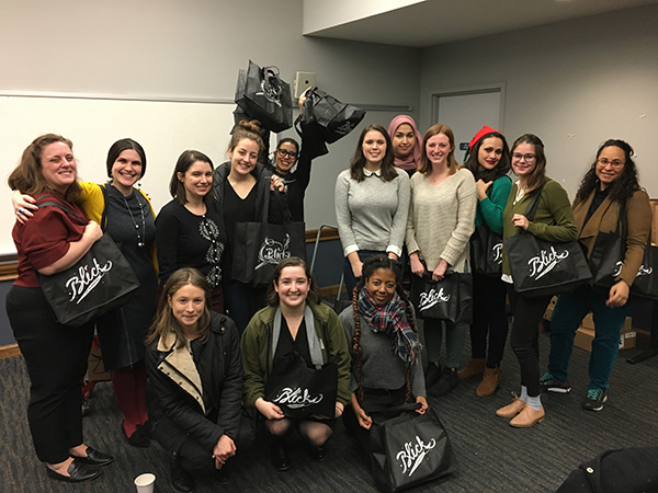 Students, faculty, staff and alumni gathered to assemble gift bags for Art Start students and their moms