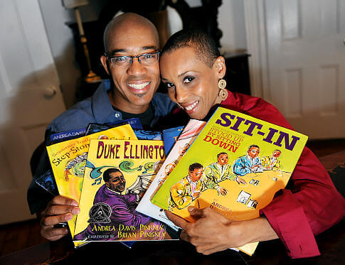 THEY MAKE KIDS THINK The author/illustrator (and wife/husband) team of Angela Davis Pinkney and Brian Pinkney. Both spoke at the TC Reading and Writing Project's Social Justice Saturday.