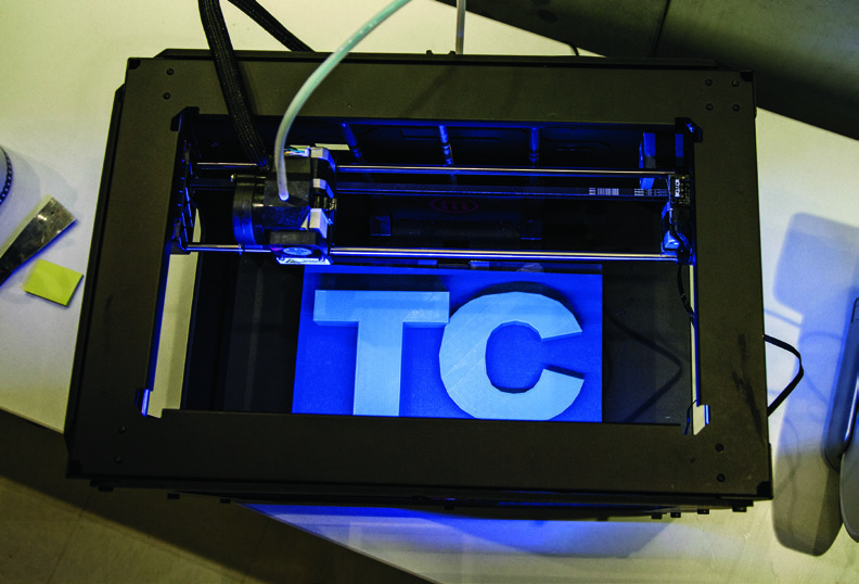 A 3D printer in the ThingSpace, part of TC’s Creative Technologies program.