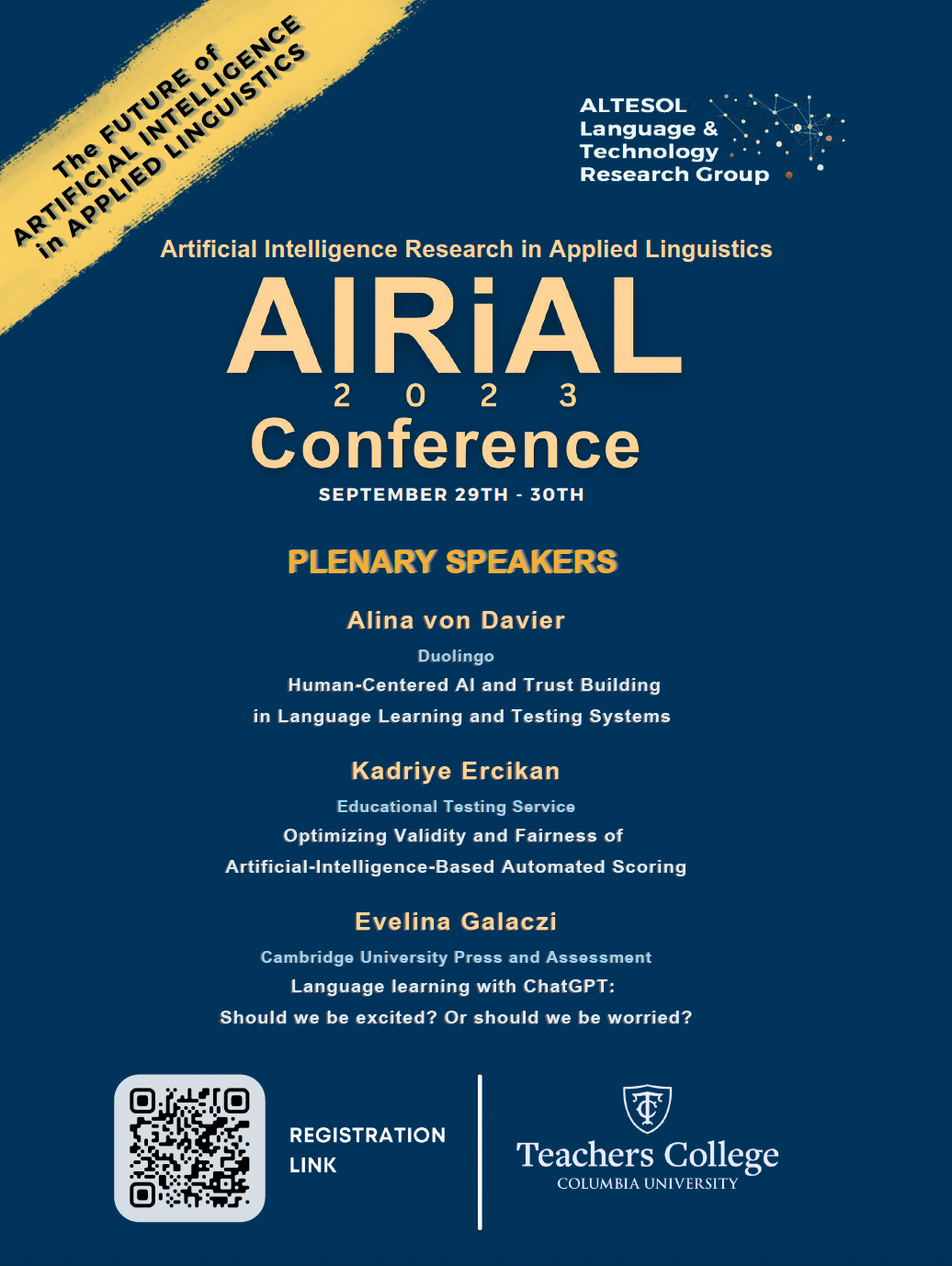 Event Flyer for AIRiAL Conference 2023; For more details, refer to the event descriptions below.