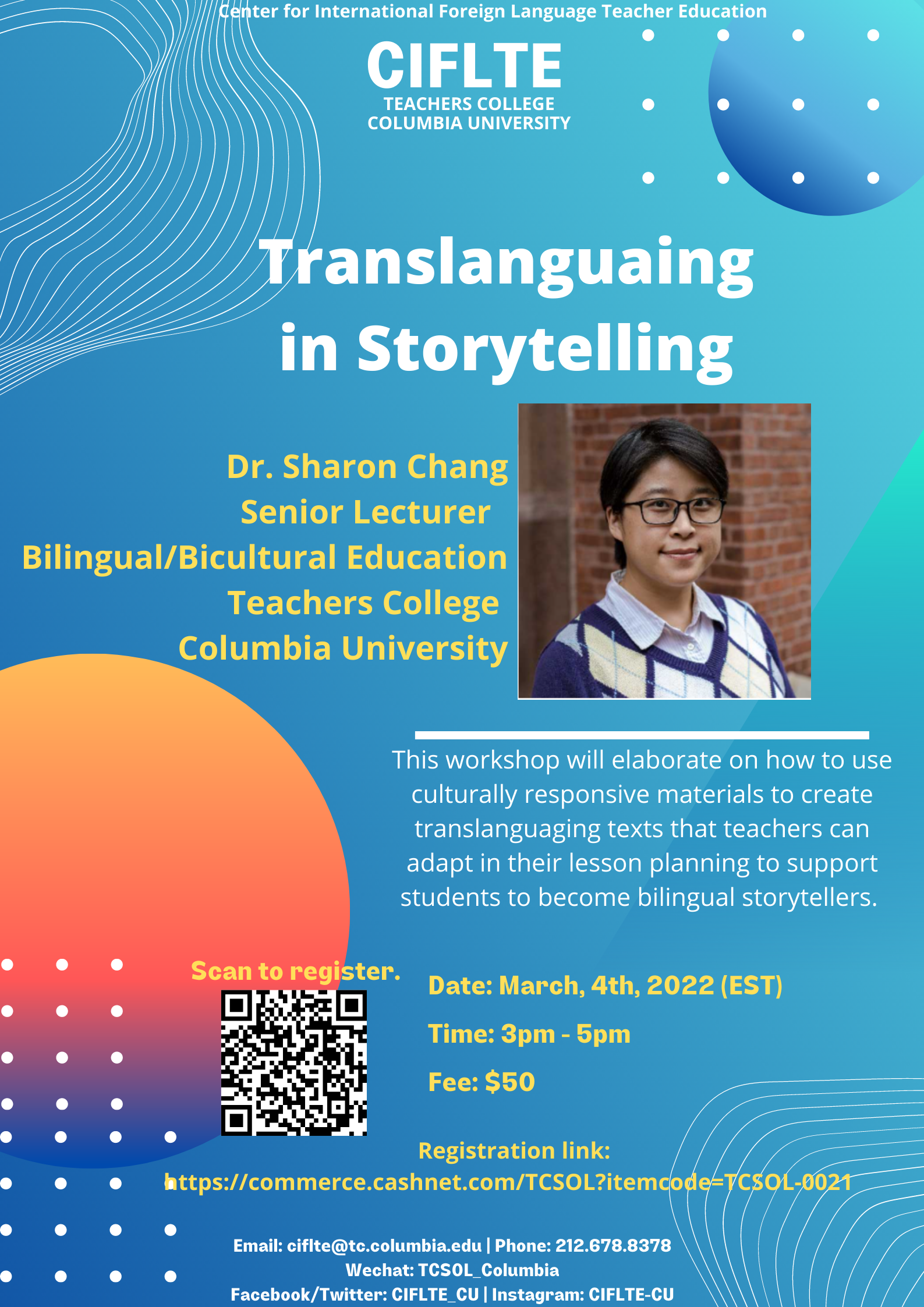 Event Flyer for CIFLTE Workshop: Translanguaging in Storytelling; For more details, refer to the event descriptions below.