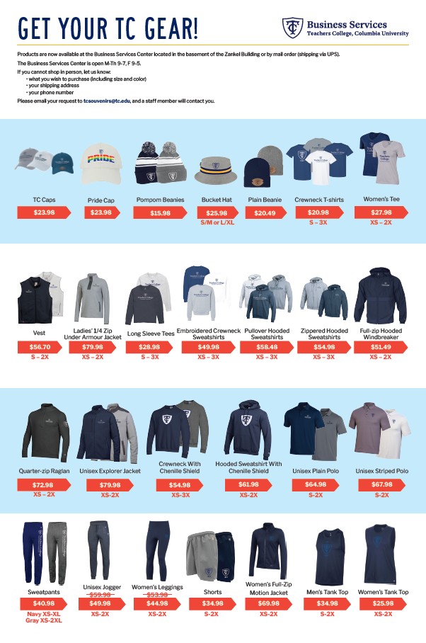 flier with TC merchandise for sale