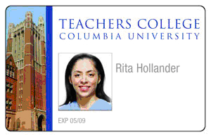 Teachers College, Columbia University Sample ID Card