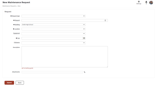 New FMX Maintenance Request window