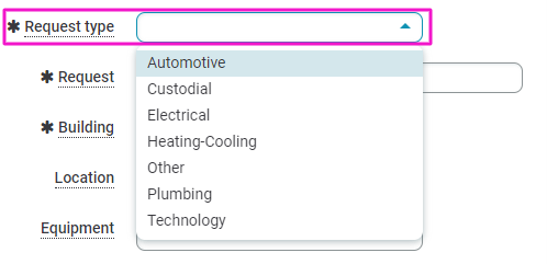 Request Type dropdown in FMX