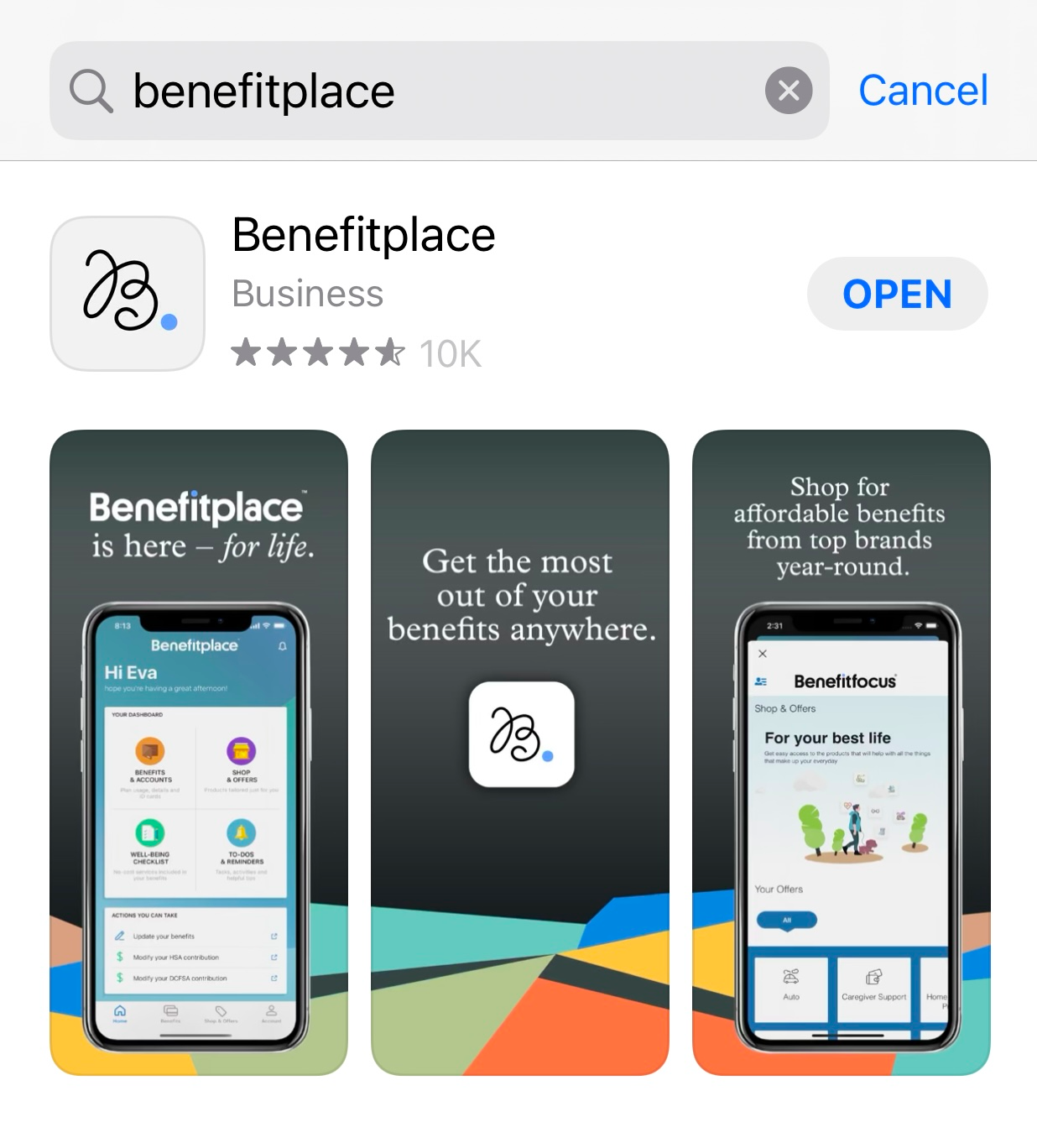 Screenshot of the app
