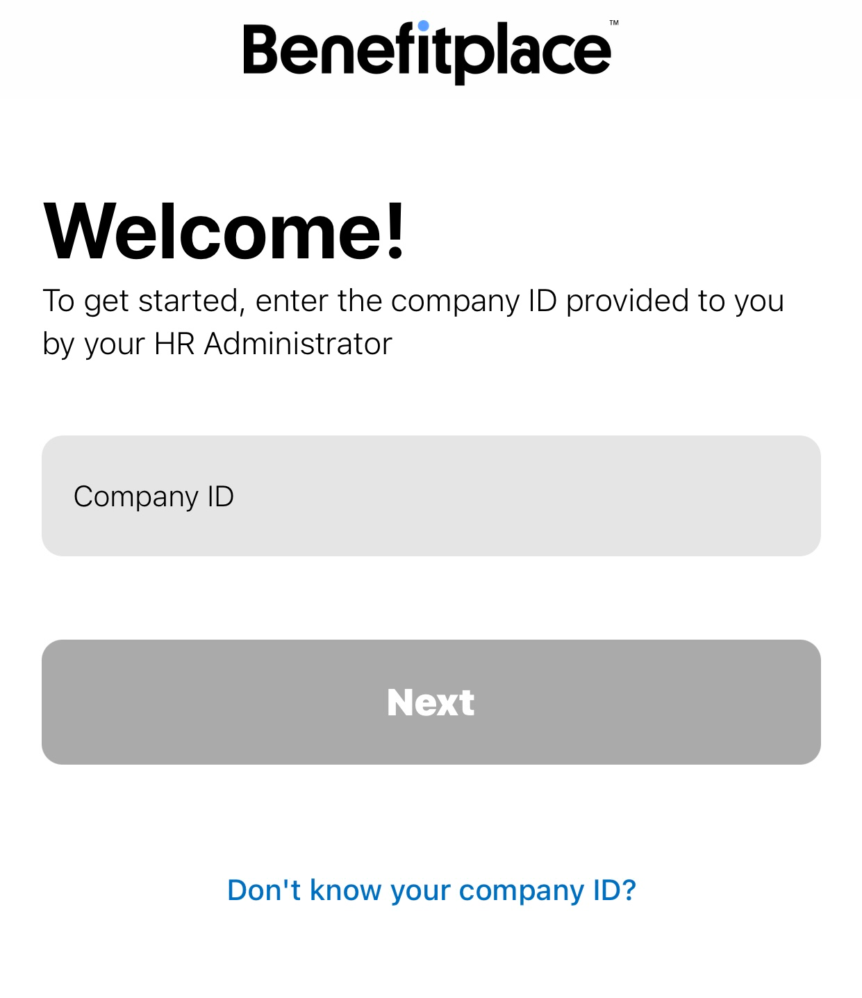 Benefitplace app login screen