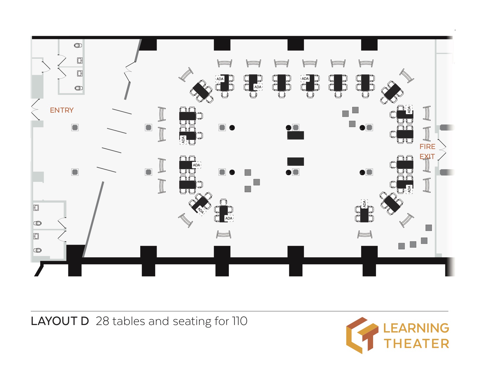 Layout D - 28 Tables and Seating for 110
