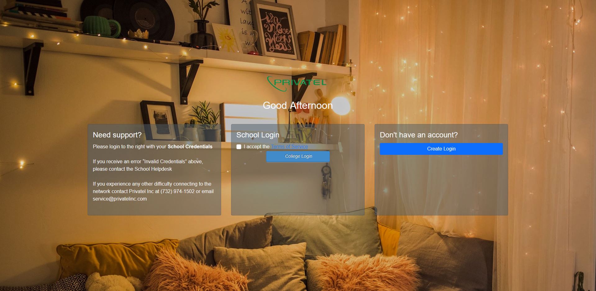 Privatel Portal login screen