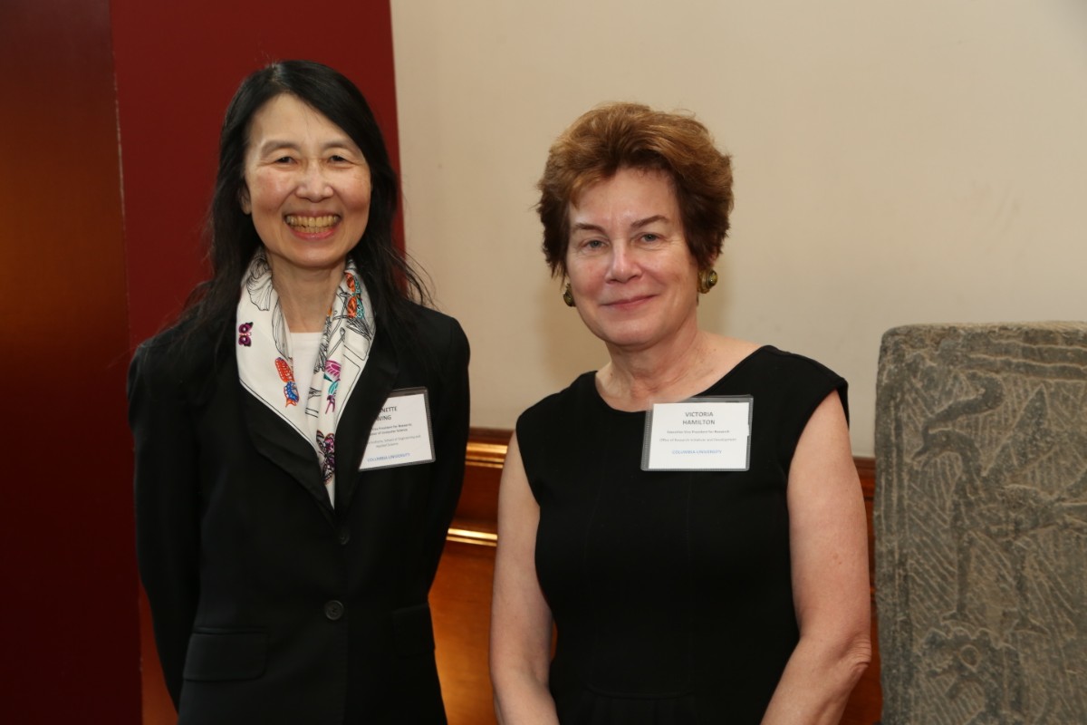 (L-R) Columbia University EVP for Research Jeannette Wing and Columbia University AVP for Research Initiatives and Development Victoria Hamilton (Photo: Teachers College/Bruce Gilbert)