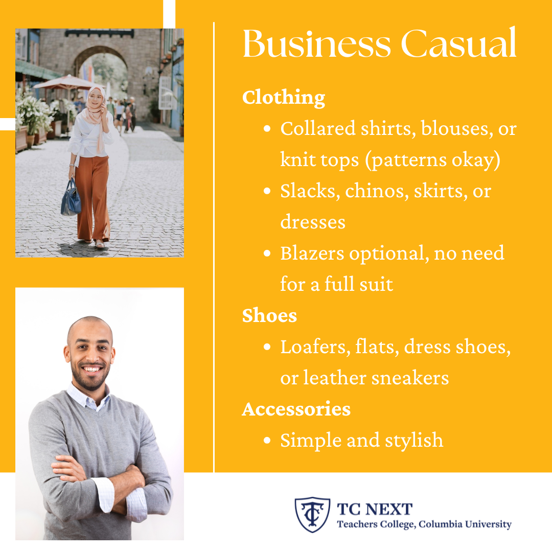 Infographic of business casual dress guidelines