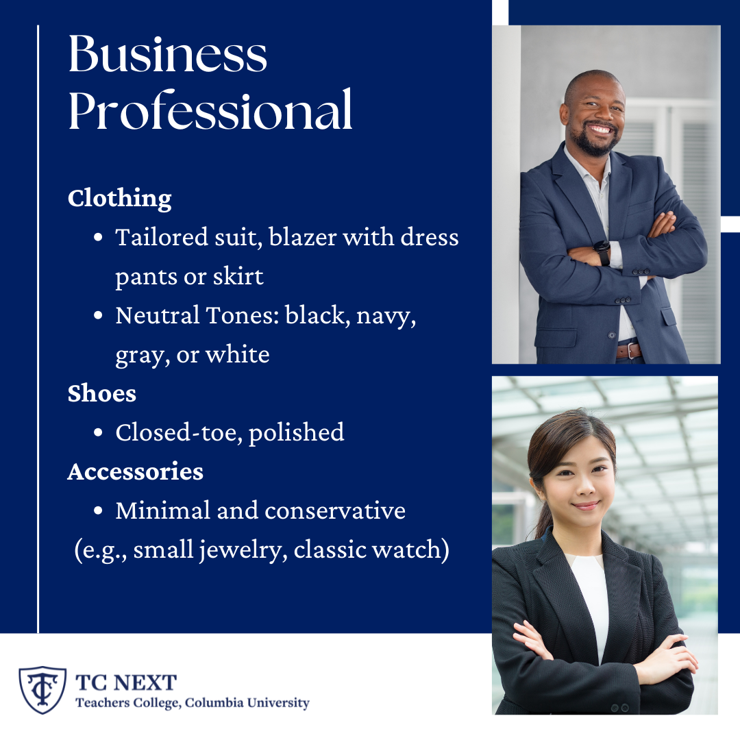 Infographic of business professional dress guidelines
