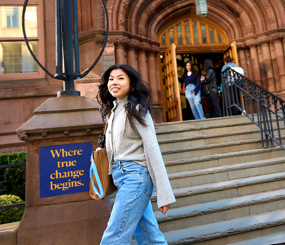Students leaving a campus building