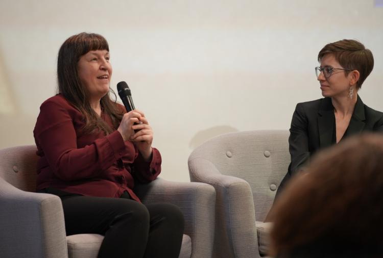 Rachel Talbert talking in a panel