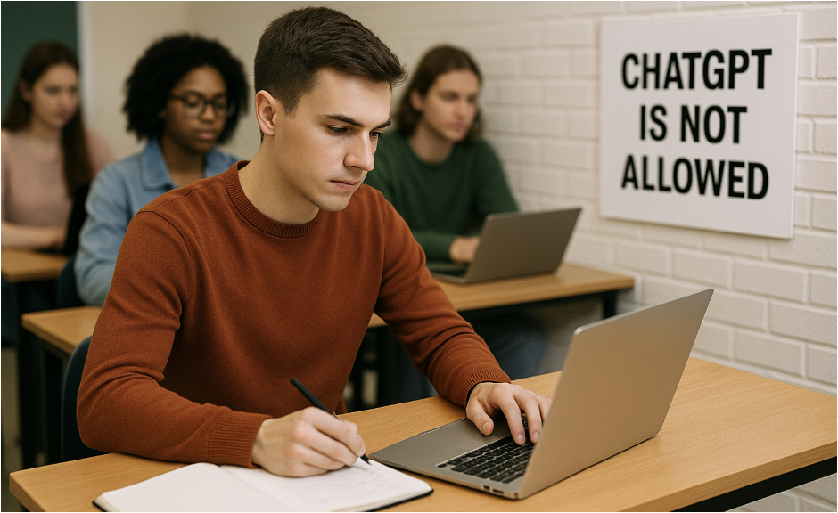 The use of AI tools like ChatGPT may be restricted to foster the development of writing skills (Image generated by Sora)