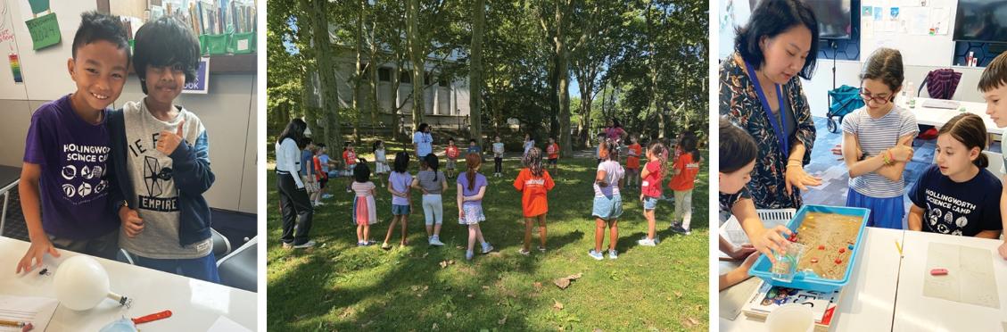 several photos of children doing scientific investigations together with their teachers.