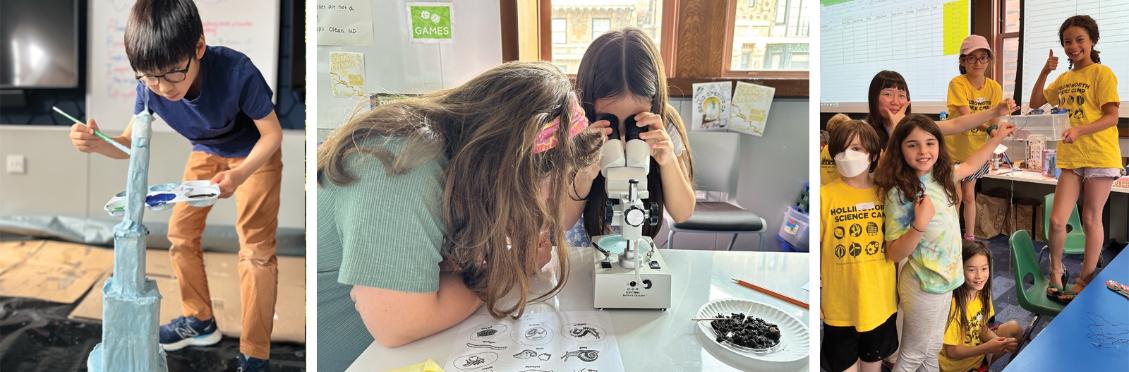 several photos of children doing scientific investigations together with their teachers.