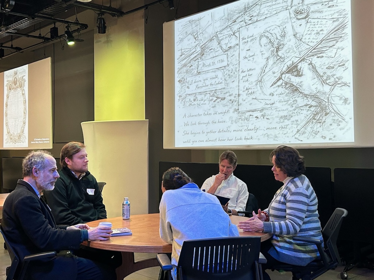 Imagining Liberty table discussion facing screen at an angle