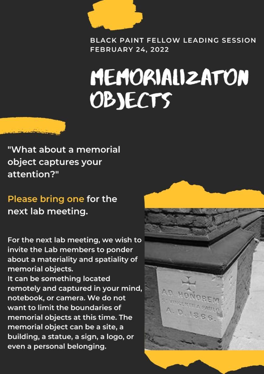 A flyer for the session Benjamin and Jonggeun led on memorialization objects