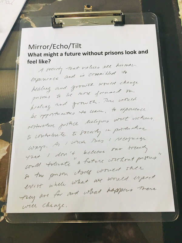 A short question and a long handwritten answer is written on a piece of unlined paper