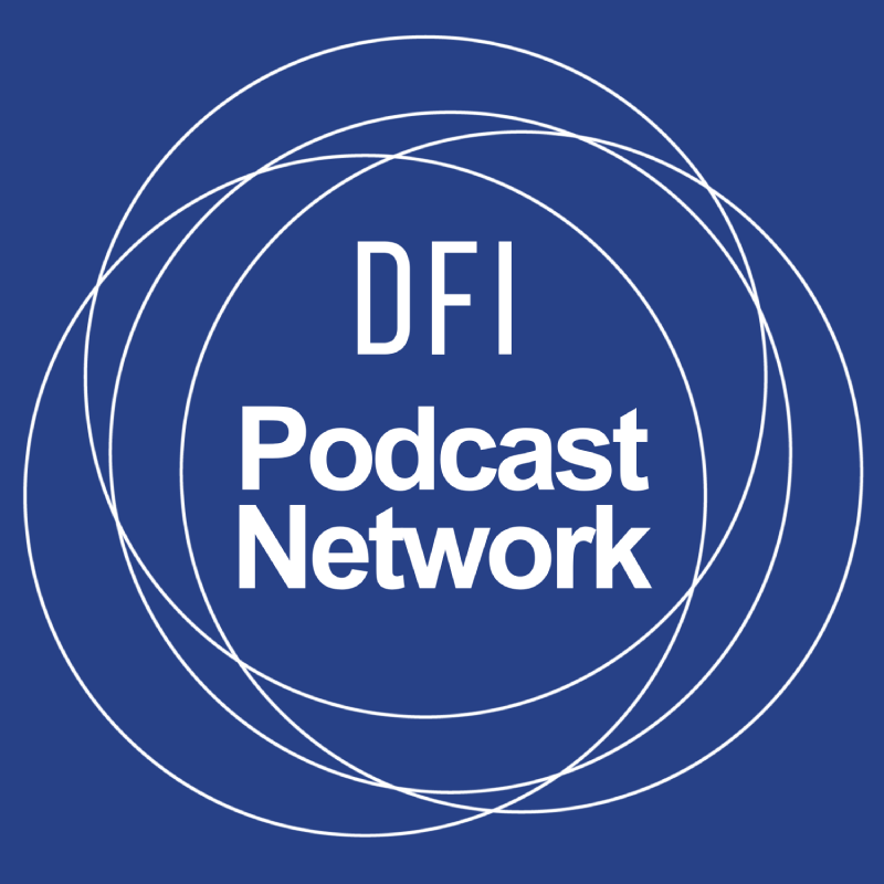 a logo that shows DFI podcast network in white within three white rings that matches DFI logo