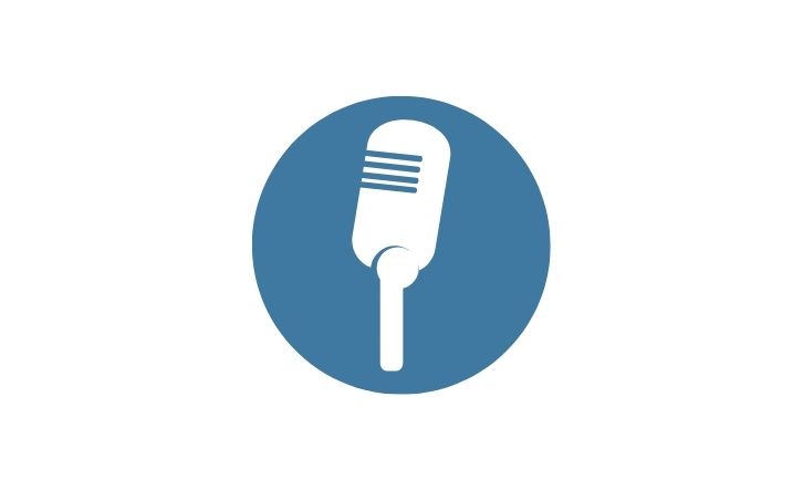 Blue retro microphone on a white background