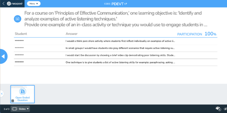 Nearpod open Ended Question Example