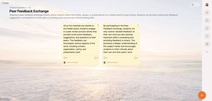 Peer Feedback example - Padlet