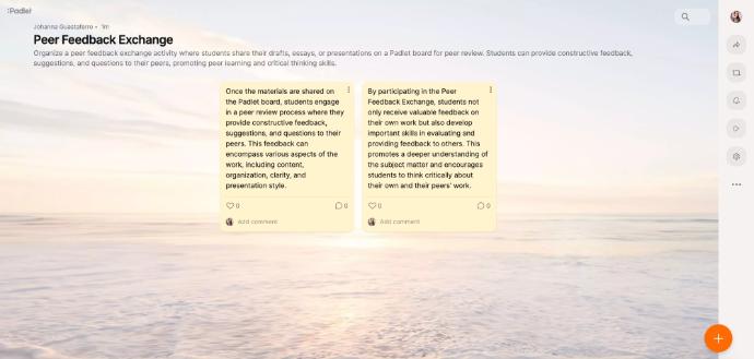 Peer Feedback example - Padlet