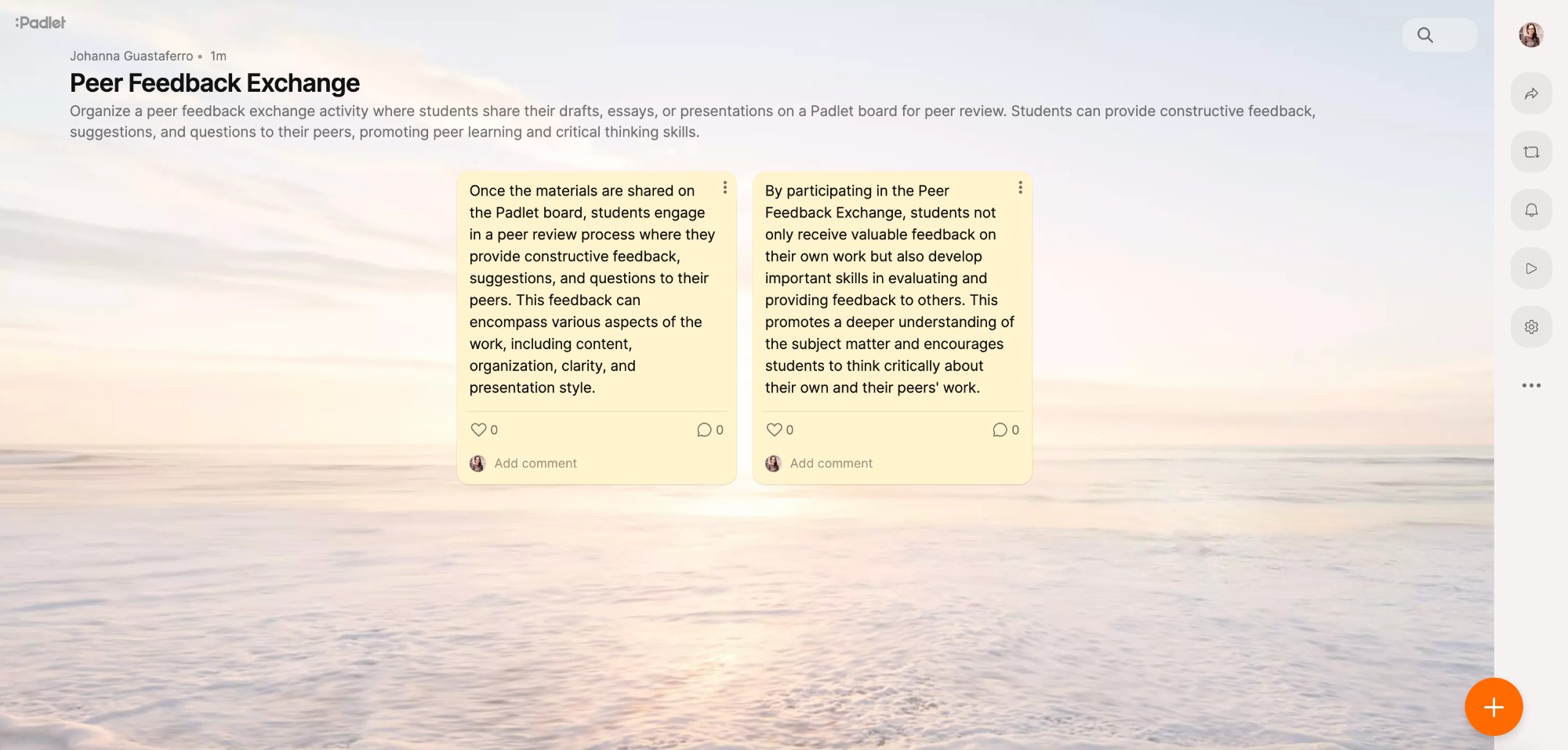 Peer Feedback example - Padlet