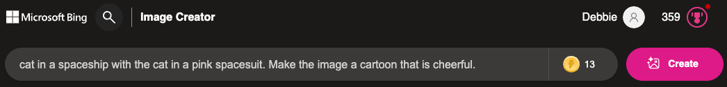a search in the bing image generator search bar for