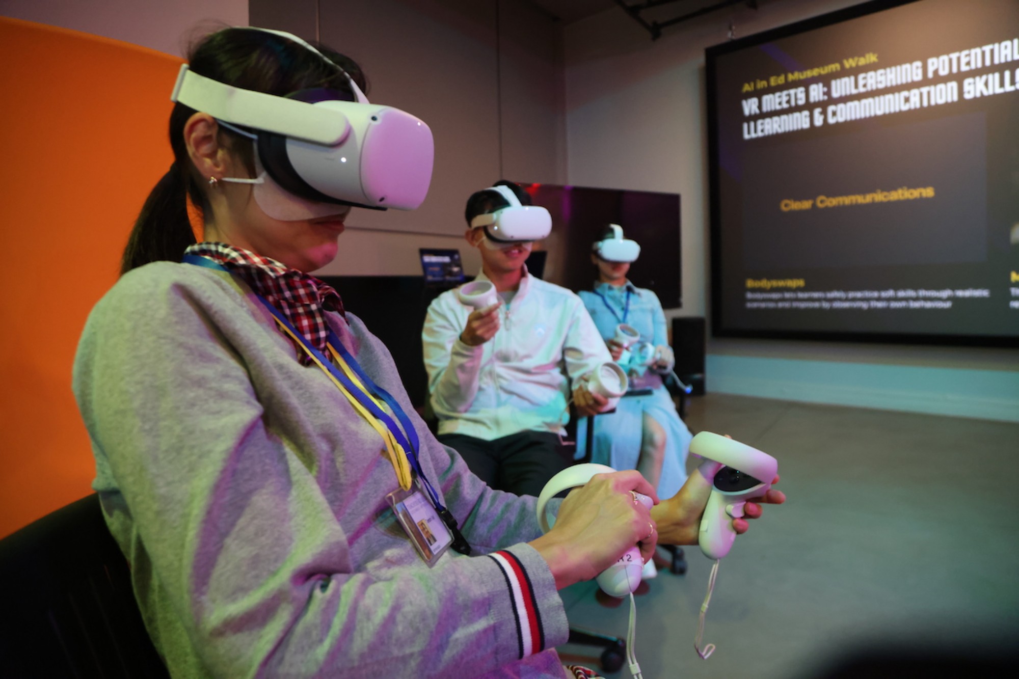 Many people using VR headsets