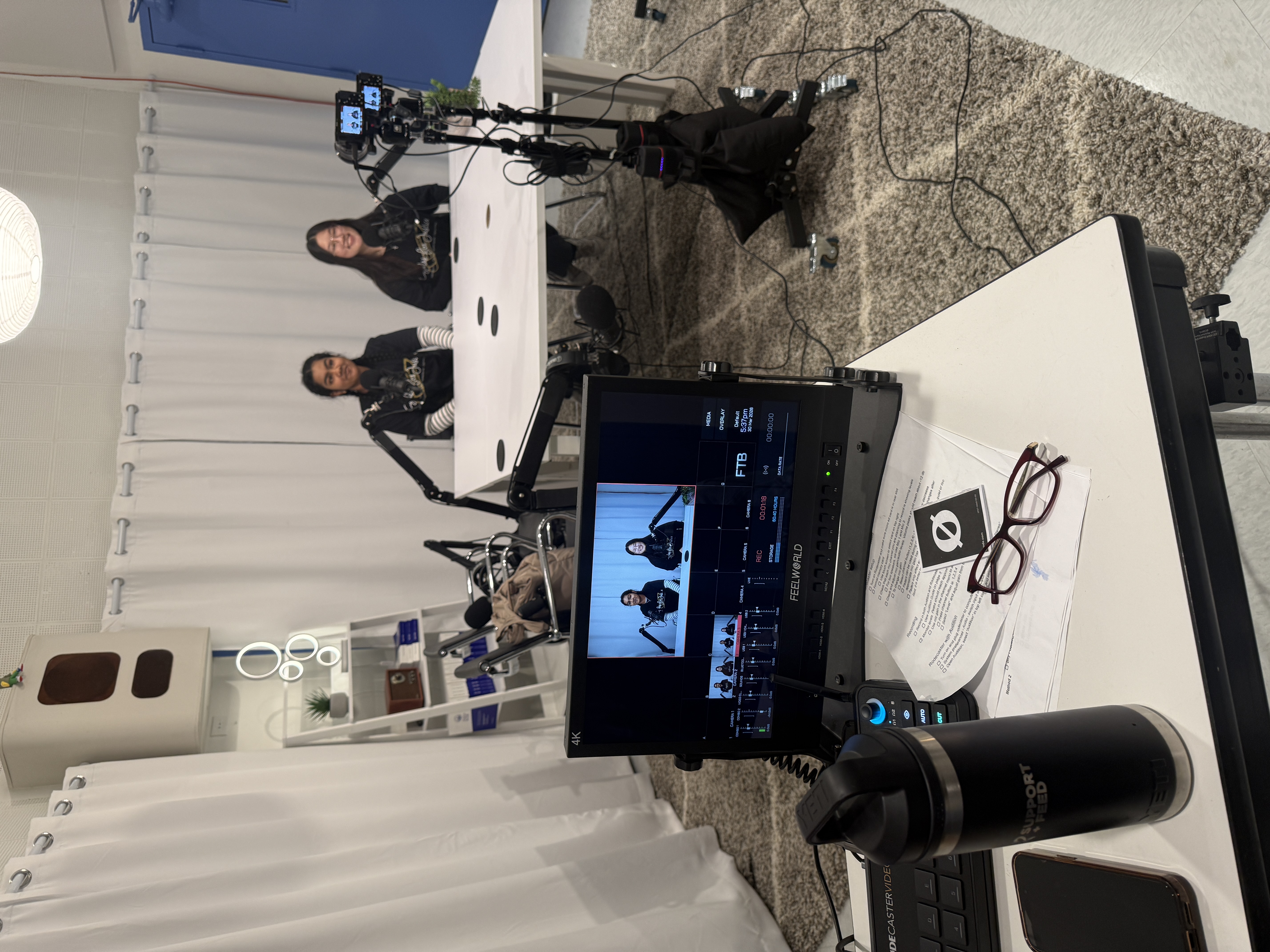 Emily and Chloe in Macy Studio B recording their responses to why their Youth Advisory Board should be funded.