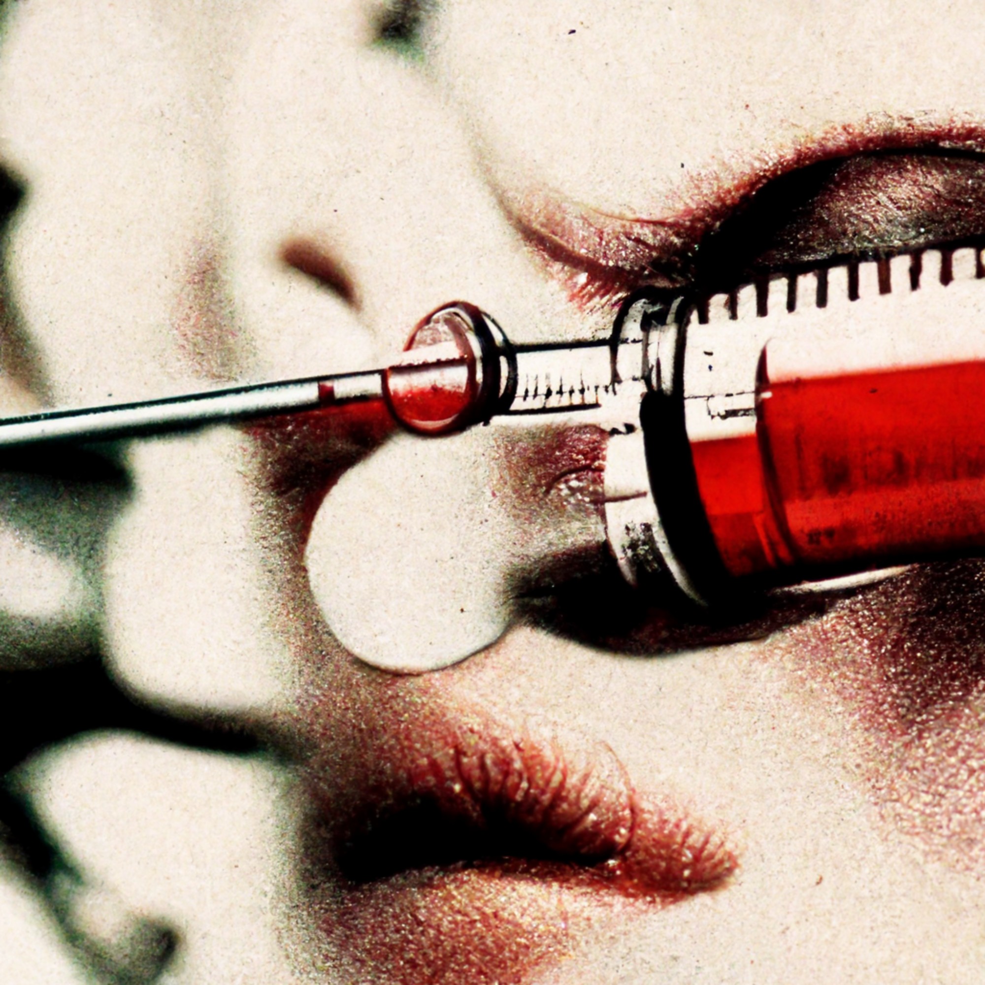 Extreme close-up of a syringe in front of someone's face