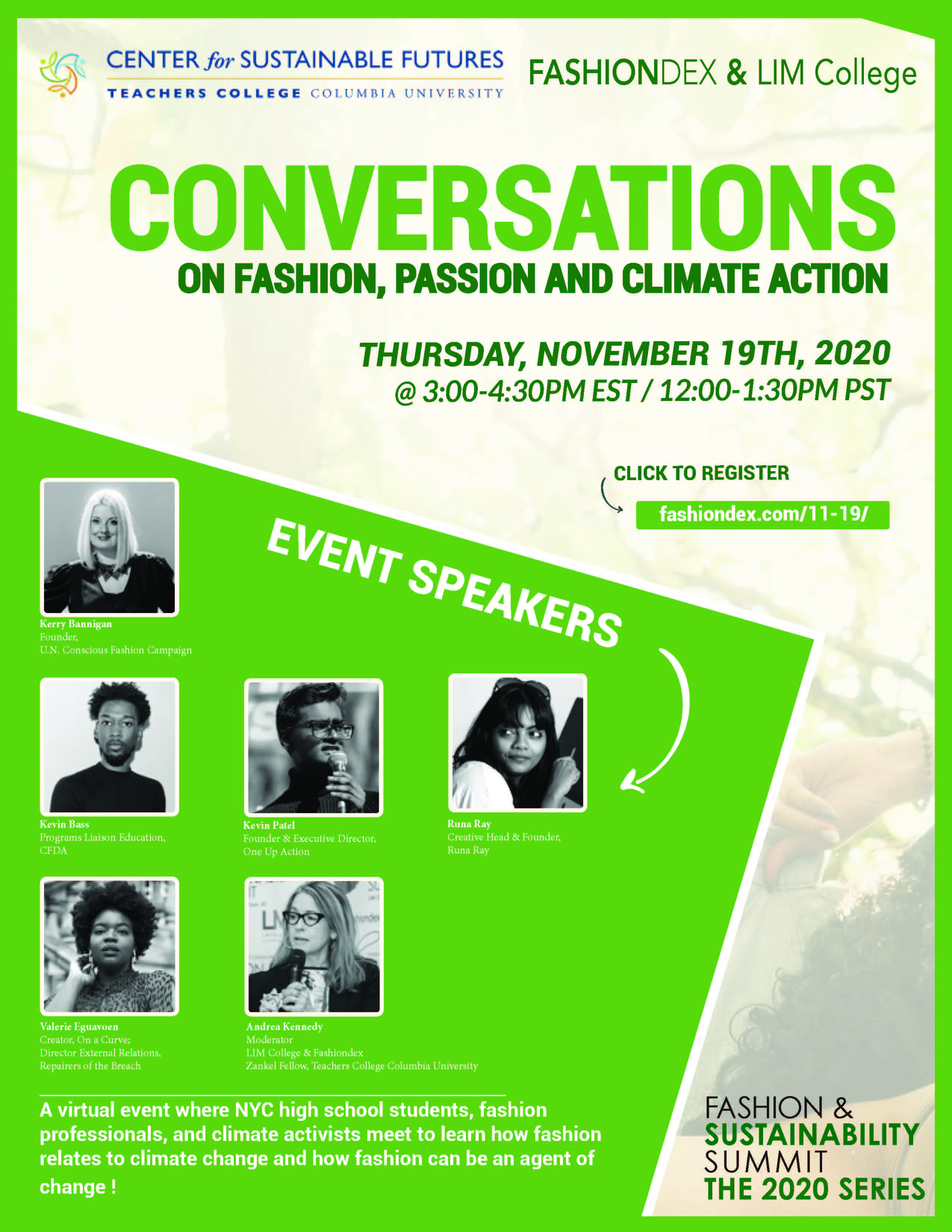 Conversations on Fashion, Passion and Climate Action flyer