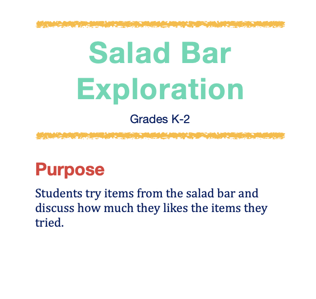 Salad Bar Exploration K-2
