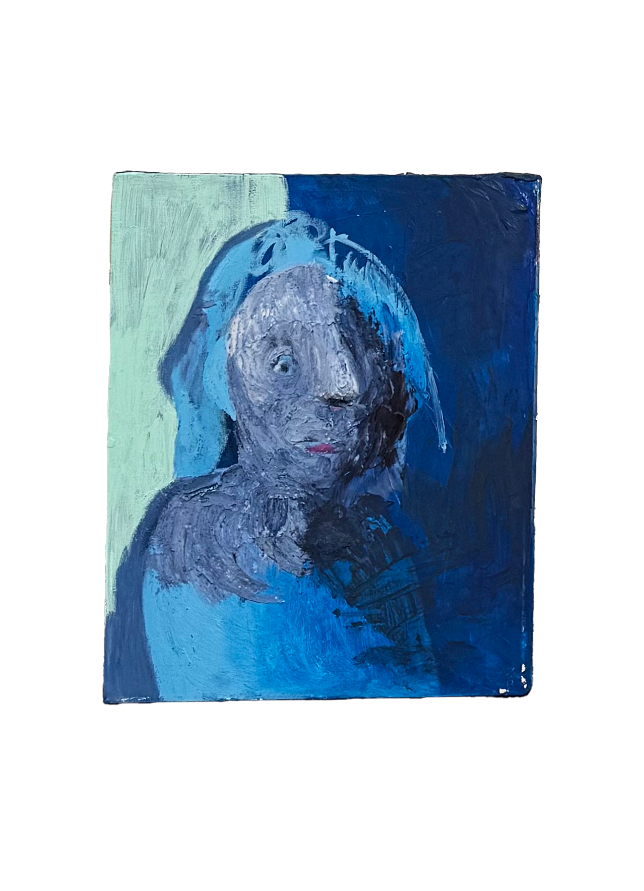 an abstract portrait in blue and purple hues
