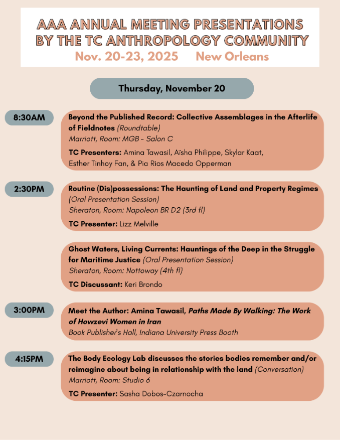 Part 1 of the schedule for TC Anthropology presentations at AAA 2025