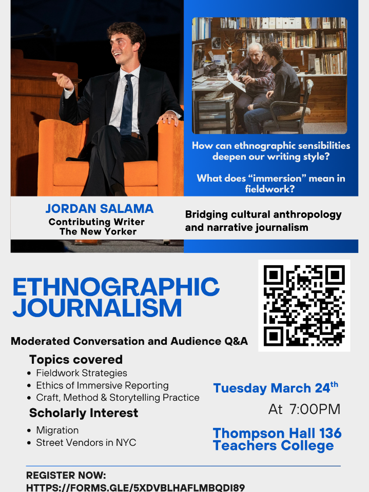 Flyer for Ethnographic Journalism event on March 24, 2026
