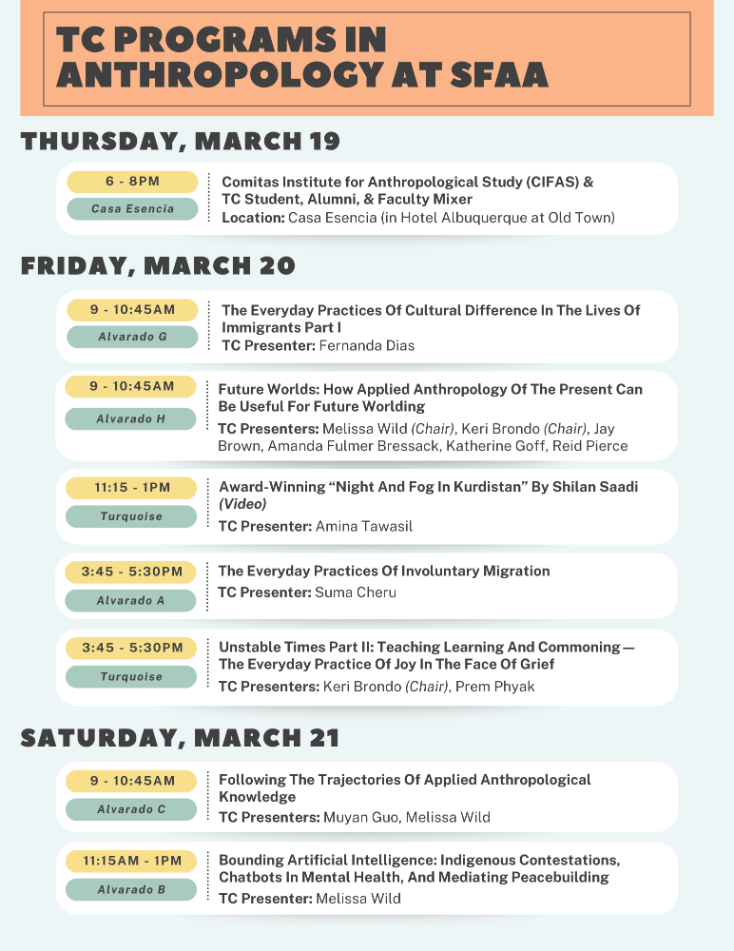 Part 2 of a list of presentations from the TC Anthropology community at the SfAA Annual Meeting
