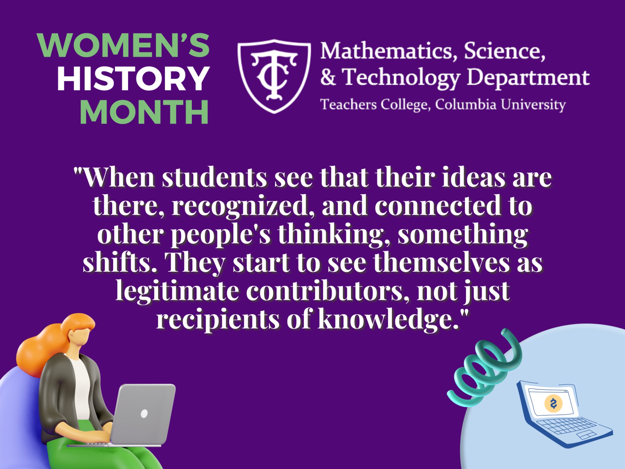 A purple slide for women's history month with a quote that says 