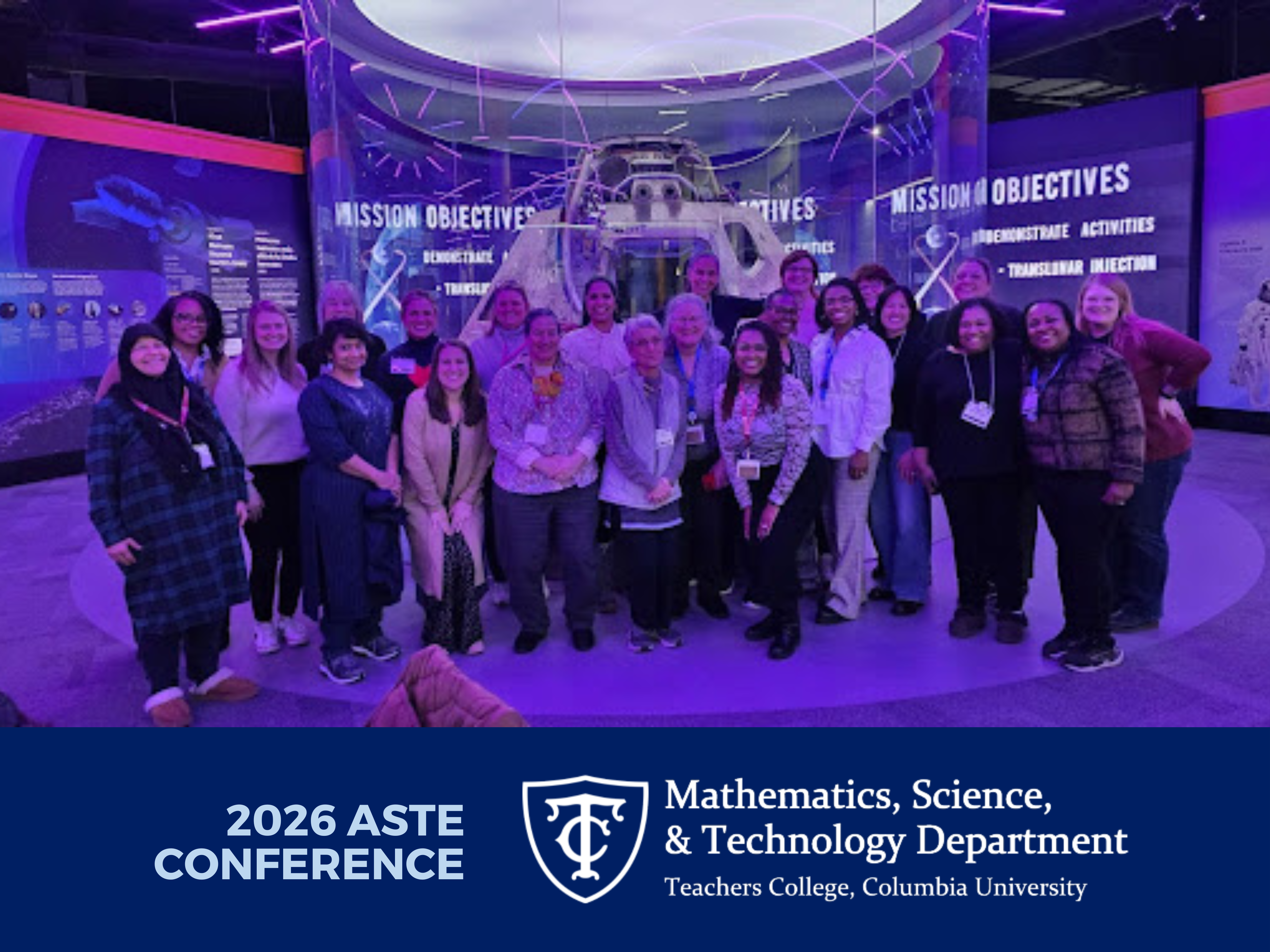 A group of faculty and students at the 2026 ASTE Conference. Below it is a graphic that reads 