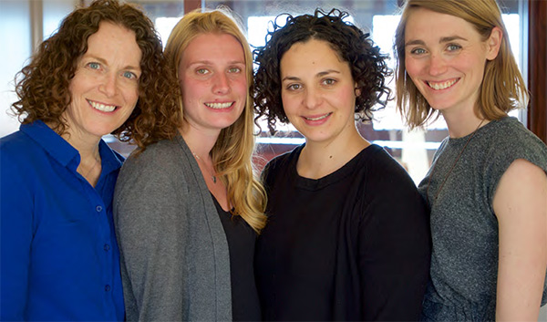 Book Elves: From left, TCRWP staff developer Shana Frazin, Molly Picardi (M.A. '16), staff developer Heather Michael, Norah Mallaney (M.A. '16)