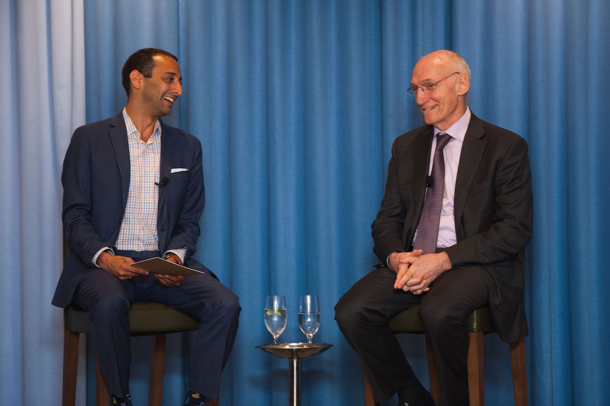 TC alum Vikash Reddy with President Tom Bailey