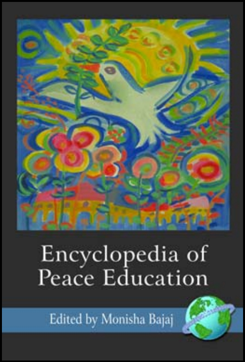 Encyclopedia of Peace Education book cover of bird flying over colorful flowers