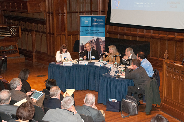 Panel Discussion, Session 3 Left to Right: President Susan Fuhrman, TC, Dr. Jeffrey Henig, TC,  Dr. Sharon Lynn Kagan, TC, Dr. Kevin Dougherty, TC, Dr. Jal Mehta, Harvard Graduate School of Education, Dr. Frederick M. Hess, The American Enterprise Institute