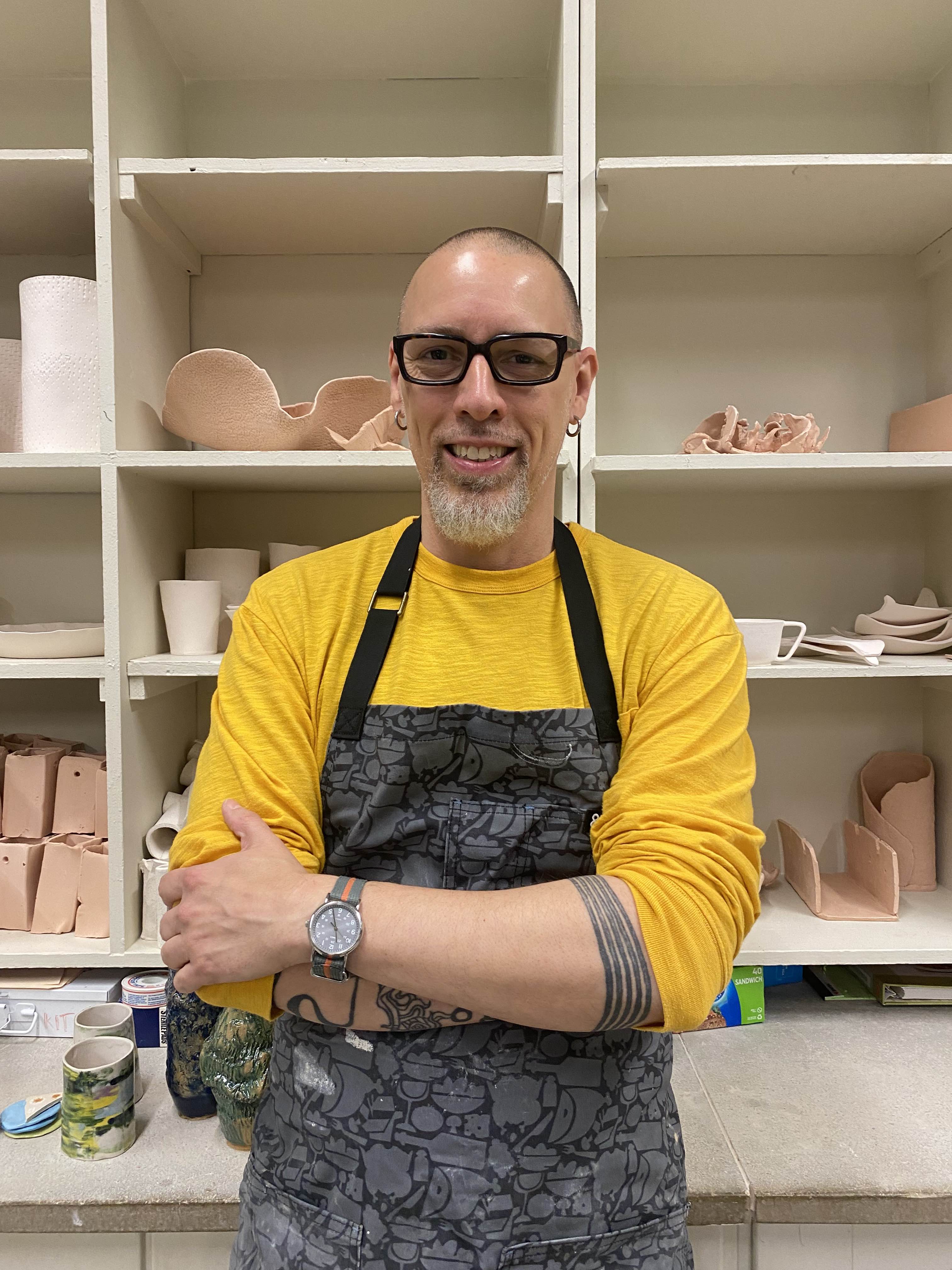 This is a picture of Jason Watson who is a doctoral student and ceramics fellow within the Art and Art Education program at teachers College.